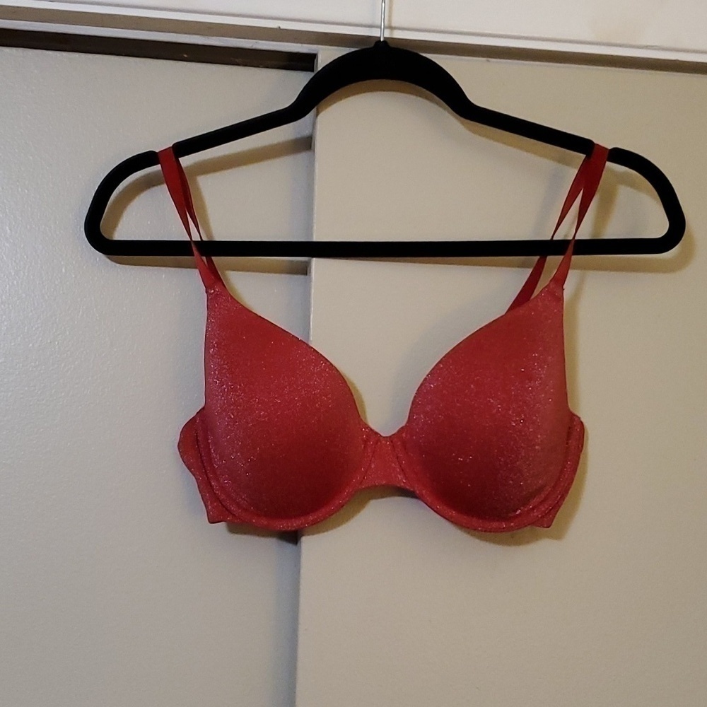 b.tempt'd red and silver metallic underwire support bra size 34D
